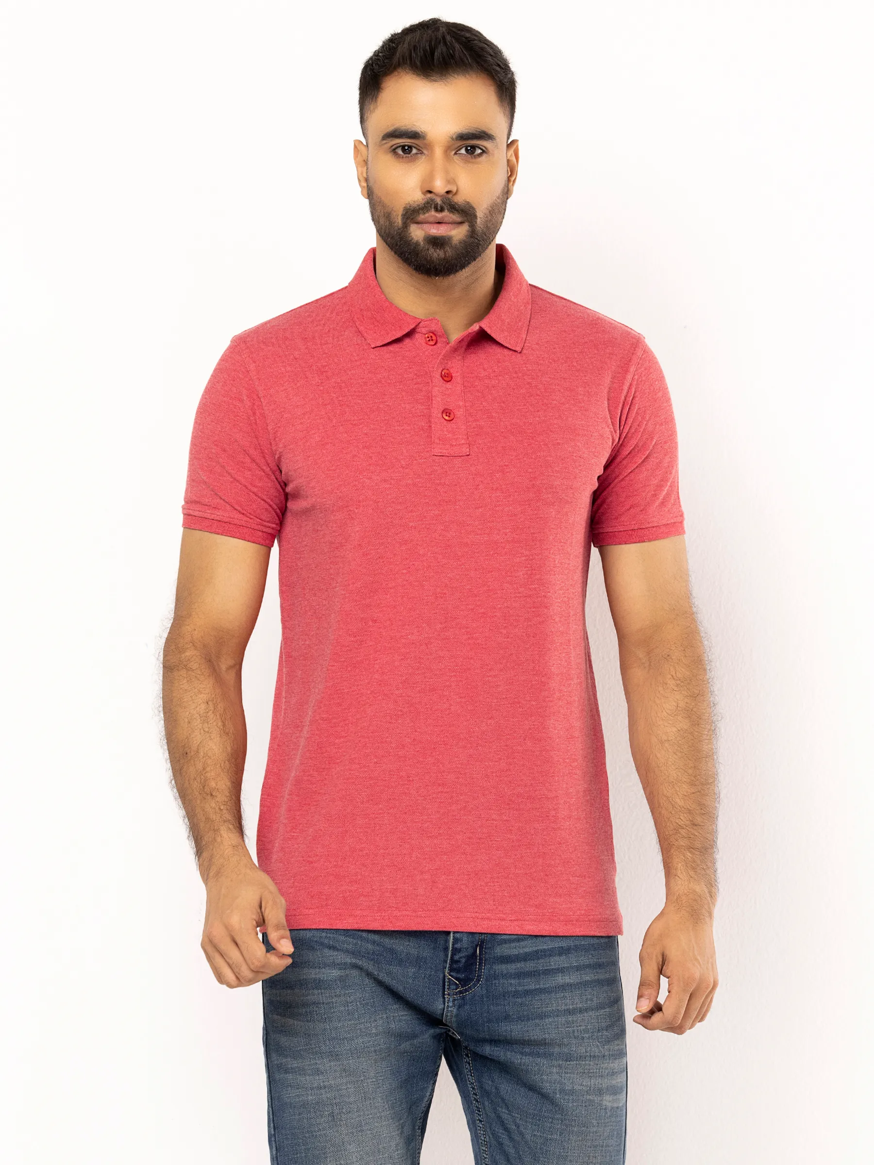 Coral Mixed Cotton Polo Shirt